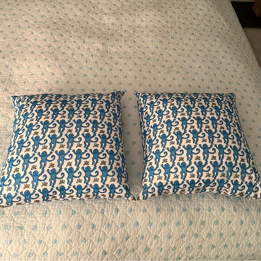 Roller Rabbit Blue and White Patterned Pillows (both sold together)